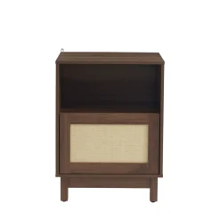 ESTELA Table de chevet 1 porte en bois et cannage