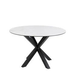EURAME Table à manger 4 places ronde en céramique et métal