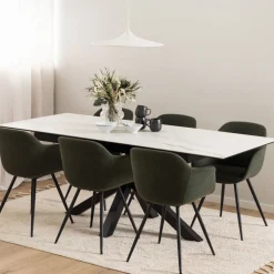 EURAME Table à manger extensible 6 à 8 places en céramique et métal 168-210x90cm