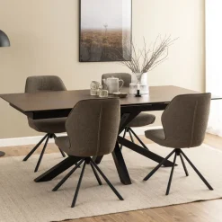 EURAME Table à manger extensible 6 à 12 personnes en céramique et métal 200-240x100cm