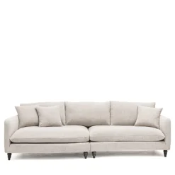 FARRAH Canapé d'angle gauche convertible 5 places en tissu pieds tournés