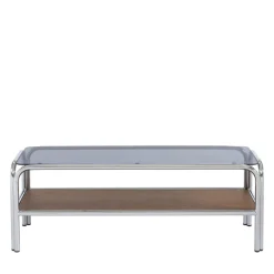 GLISS Meuble TV en verre pieds chrome L120cm