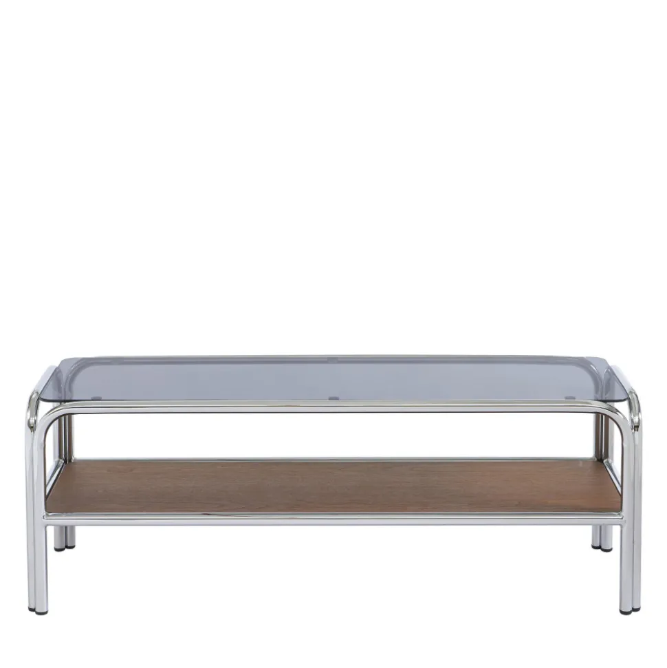 GLISS Meuble TV en verre pieds chrome L120cm