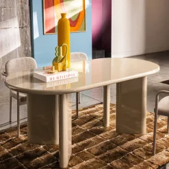 GLOSSI Table à manger 6 personnes ovale en bois laqué