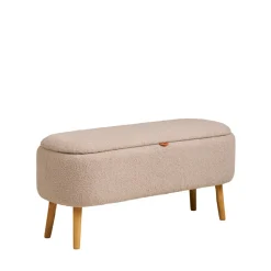 HARLOW Banc coffre en tissu bouclette et bois L95cm