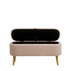 HARLOW Banc coffre en tissu bouclette et bois L95cm