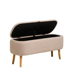 HARLOW Banc coffre en tissu bouclette et bois L95cm