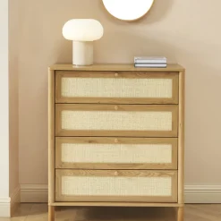 IRIS Commode 4 tiroirs en bois et cannage L80cm