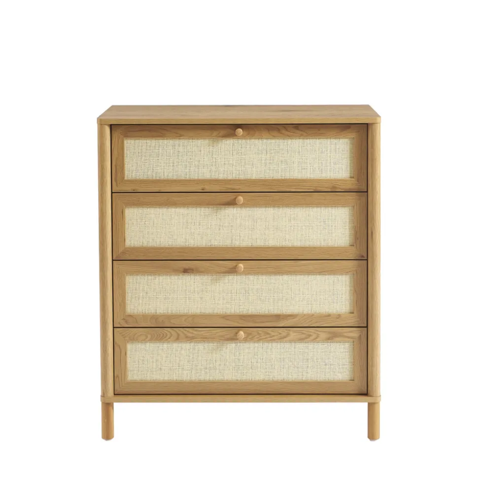 IRIS Commode 4 tiroirs en bois et cannage L80cm