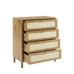 IRIS Commode 4 tiroirs en bois et cannage L80cm