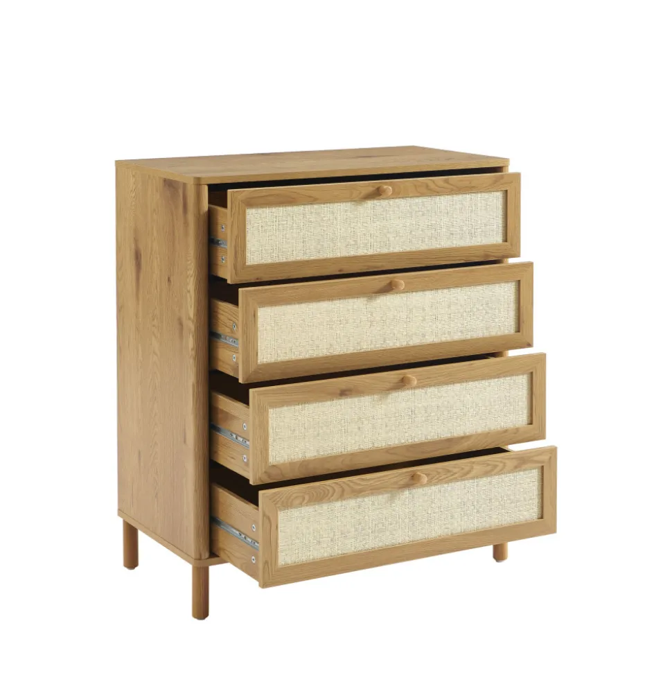 IRIS Commode 4 tiroirs en bois et cannage L80cm