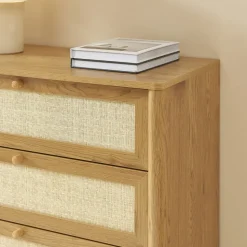IRIS Commode 4 tiroirs en bois et cannage L80cm