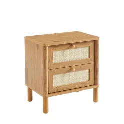 IRIS Table de chevet 2 tiroirs en bois et cannage
