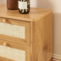 IRIS Table de chevet 2 tiroirs en bois et cannage