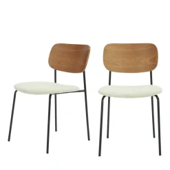 JENS Lot de 2 chaises en bois, tissu bouclette et métal