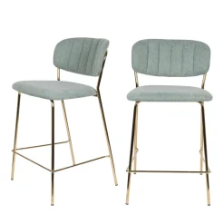 JOLIEN Lot de 2 tabourets de bar en tissu avec pieds dorés