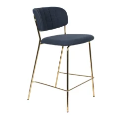 JOLIEN Lot de 2 tabourets de bar en tissu avec pieds dorés