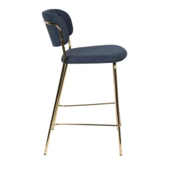 JOLIEN Lot de 2 tabourets de bar en tissu avec pieds dorés