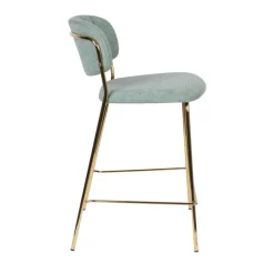 JOLIEN Lot de 2 tabourets de bar en tissu avec pieds dorés