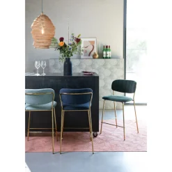 JOLIEN Lot de 2 tabourets de bar en tissu avec pieds dorés