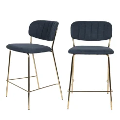 JOLIEN Lot de 2 tabourets de bar en tissu avec pieds dorés