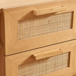 JUNE Bureau 1 porte 3 tiroirs en bois et cannage L135cm