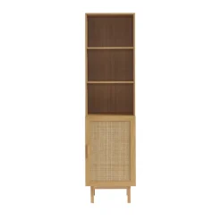 JUNE Colonne de rangement en bois et cannage H190cm