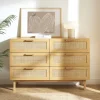 JUNE Commode 6 tiroirs en bois et cannage L130cm