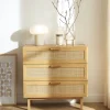 JUNE Commode 3 tiroirs en bois et cannage L85cm