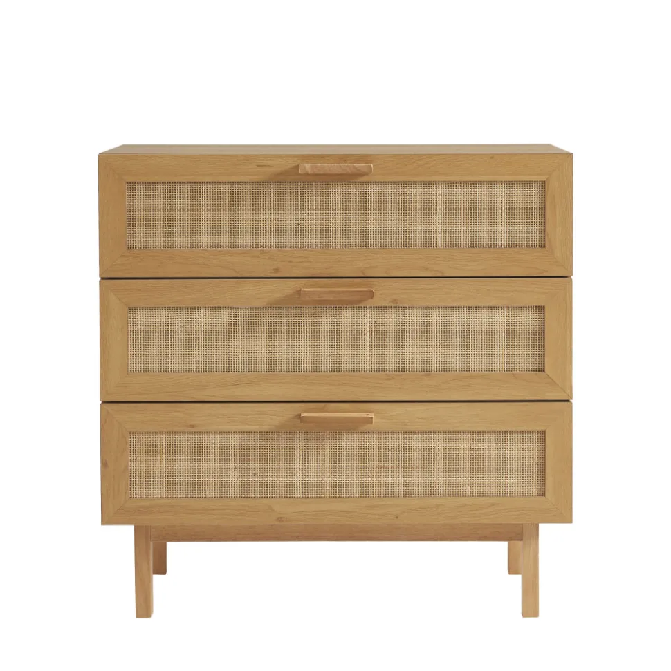 JUNE Commode 3 tiroirs en bois et cannage L85cm