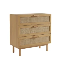 JUNE Commode 3 tiroirs en bois et cannage L85cm
