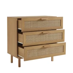 JUNE Commode 3 tiroirs en bois et cannage L85cm
