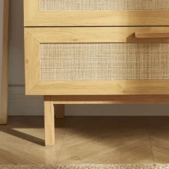 JUNE Commode 3 tiroirs en bois et cannage L85cm