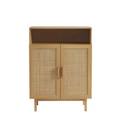 JUNE Meuble à chaussures 2 portes 1 niche en bois et cannage L80cm