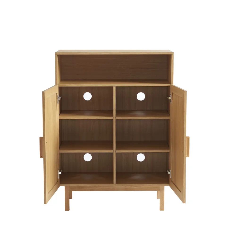 JUNE Meuble à chaussures 2 portes 1 niche en bois et cannage L80cm