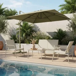 KALLIA Salon de jardin 4 personnes en acier traité et textilène