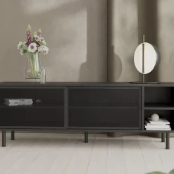KISO Meuble TV 2 portes, 2 niches en métal L160cm