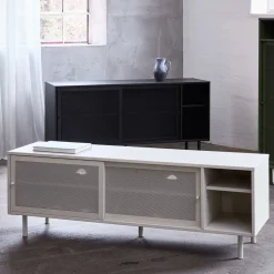 KISO Meuble TV 2 portes, 2 niches en métal L160cm