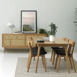 KIYO Buffet 2 portes en bois et cannage L180cm
