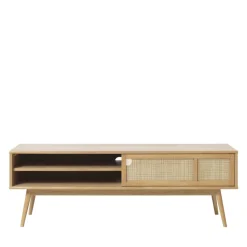 KIYO Meuble tv 2 portes en bois et cannage L150cm