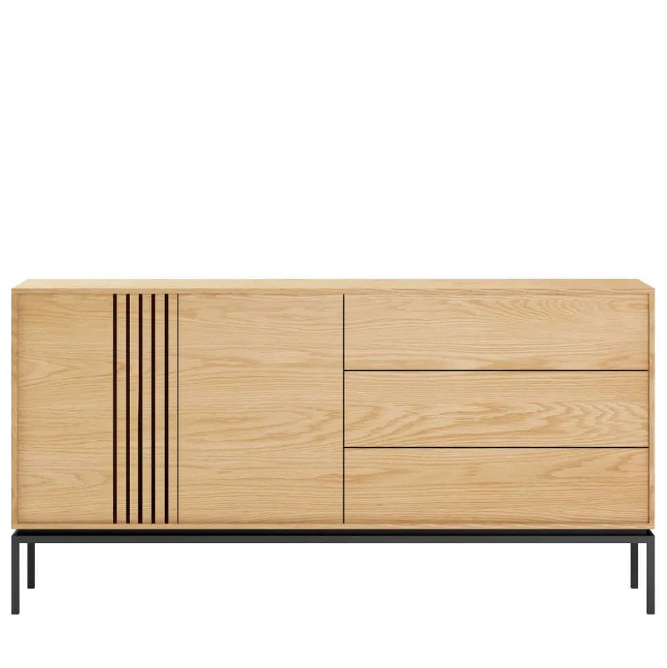 KROKOM Buffet 2 portes 3 tiroirs en bois et métal L180cm