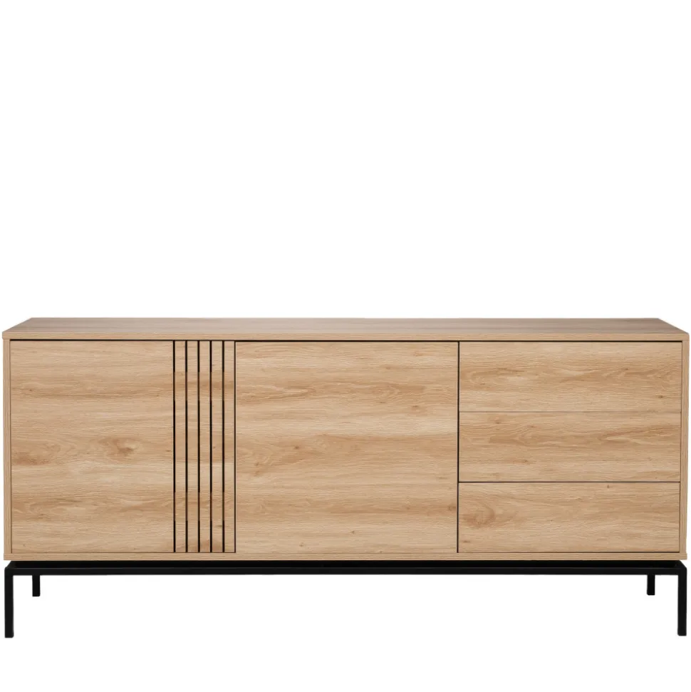KROKOM Buffet 2 portes 3 tiroirs en bois et métal L180cm