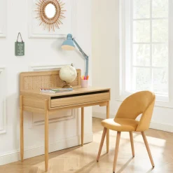 LILOU Bureau enfant 1 tiroir en bois et cannage H95cm
