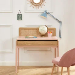 LILOU Bureau enfant 1 tiroir en bois et cannage H95cm