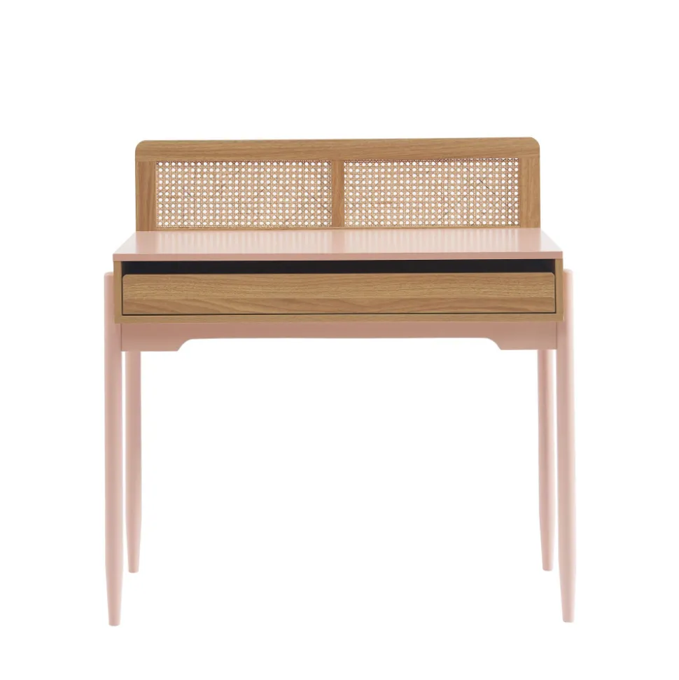 LILOU Bureau enfant 1 tiroir en bois et cannage H95cm