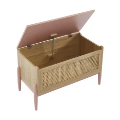 LILOU Coffre de rangement enfant en bois et cannage L74cm