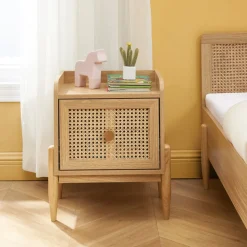 LILOU Table de chevet enfant 1 tiroir en bois et cannage