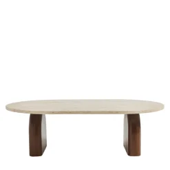 LIPALI Table basse en effet travertin et bois 100x60cm