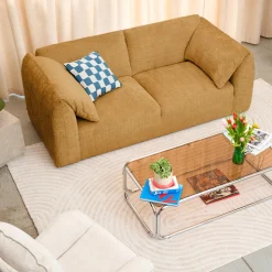 LOGAN Canapé 3 places accoudoirs relevables avec tablette en tissu chenille