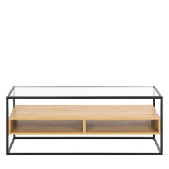 LUMA Meuble TV en verre, bois et métal L120cm